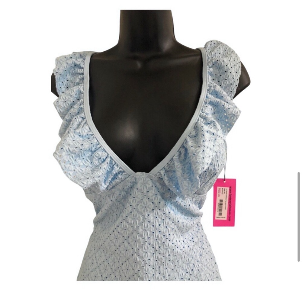 Betsey Johnson Clear sky blue 1piece Ruffle strap eyelet Swimsuit size large new - Picture 13 of 15